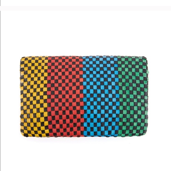 Clare V. Woven Stripe Leather Foldover Clutch NWT Convertible - Picture 5 of 9